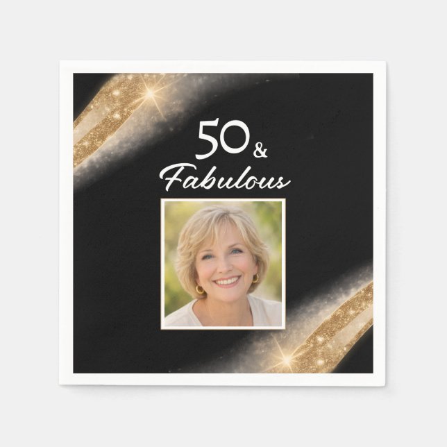 Elegant 50 & Fabulous Gold Photo Birthday Party Napkin (Front)