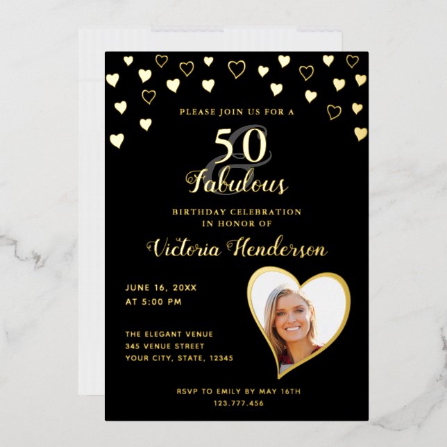 Elegant 50 & Fabulous Solid Black & Gold Birthday (Envelope)