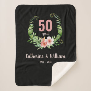 Elegant 50th anniversary black floral sherpa blanket