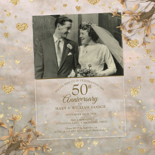 Elegant 50th Anniversary Gold Wedding Photo Acrylic Invitations