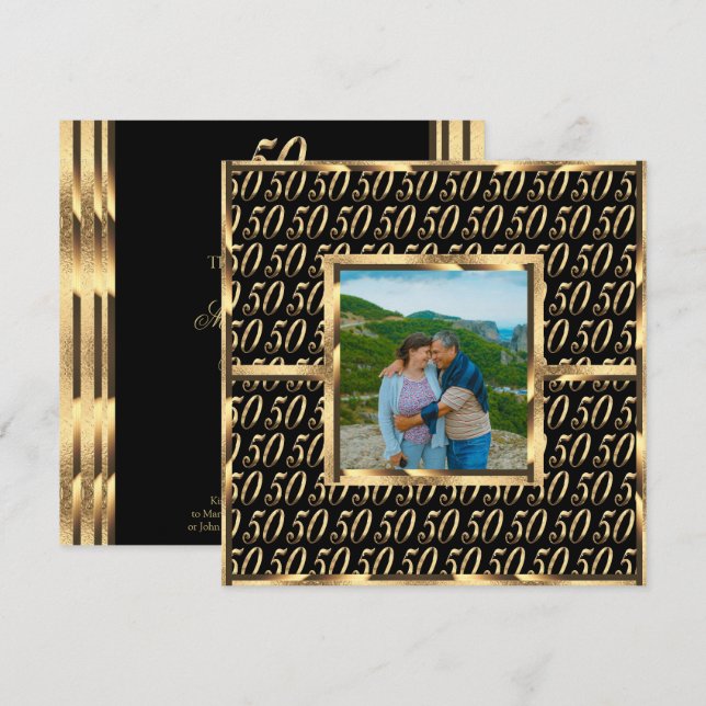 Elegant 50th Anniversary Invitation Black and Gold (Front/Back)