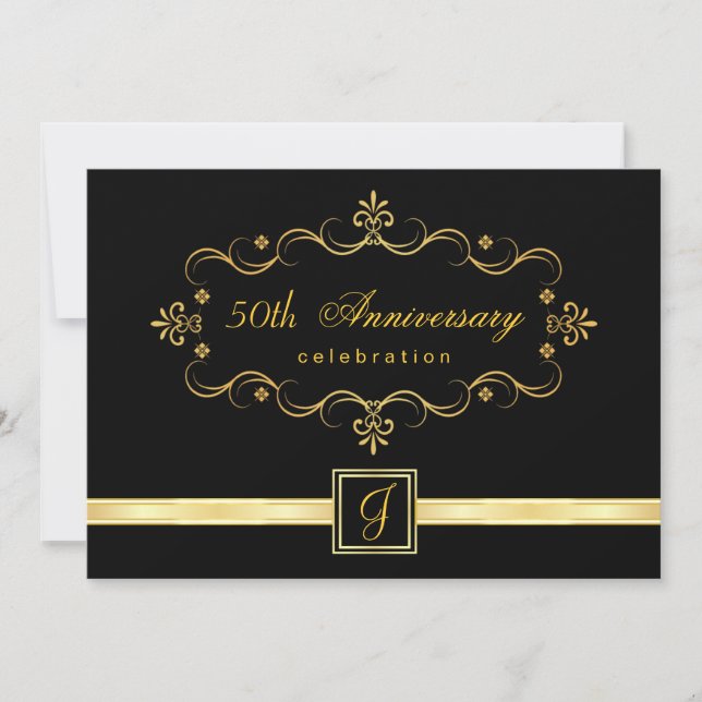 Elegant 50th Anniversary - Monogram Invitations (Front)
