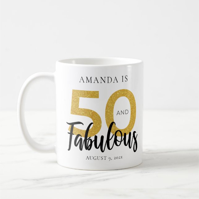 Elegant 50th Birthday 50 and Fab Personalised Coffee Mug (Left)