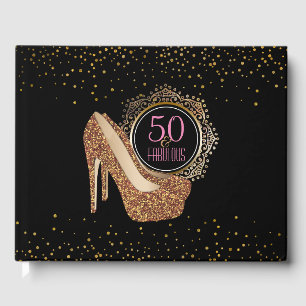 Elegant 50th Birthday   50 & Fabulous Black Gold Guest Book