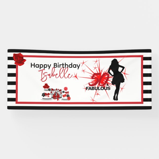 Elegant 50th Birthday 50 & FABULOUS Stripes Party Banner (Horizontal)