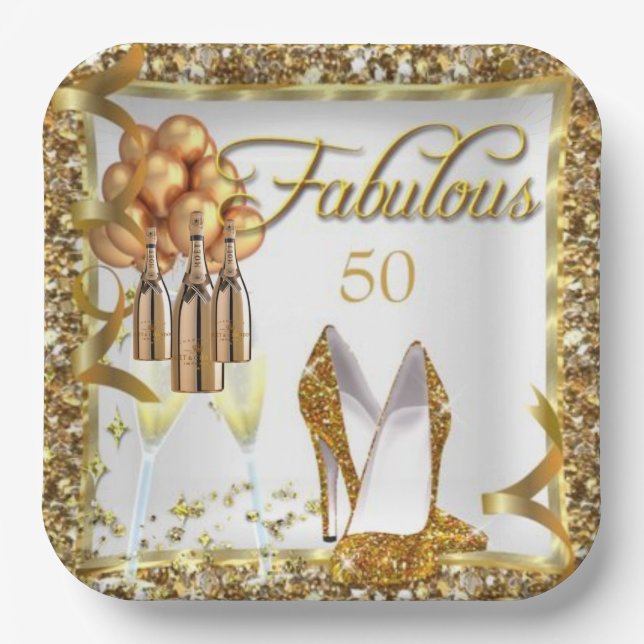 Elegant 50th Birthday Anniversary  Paper Plate (Front)