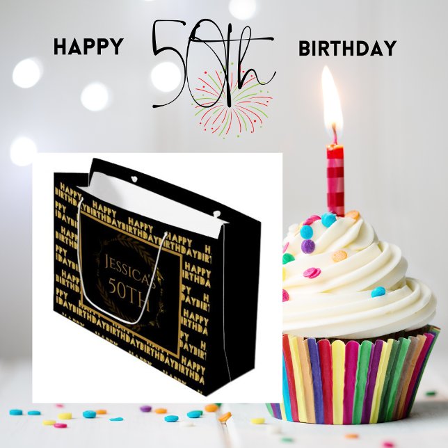 Elegant 50th Birthday black and gold gift bags	 Large Gift Bag (Creator Uploaded)