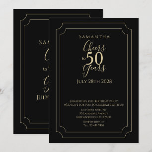 Elegant 50th Birthday Black Gold Cheers 50 Years Invitation