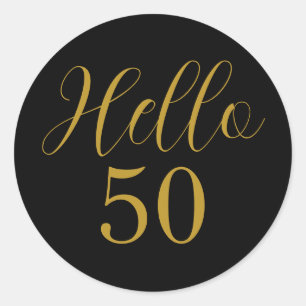 Elegant 50th Birthday Black Gold Classic Round Sticker