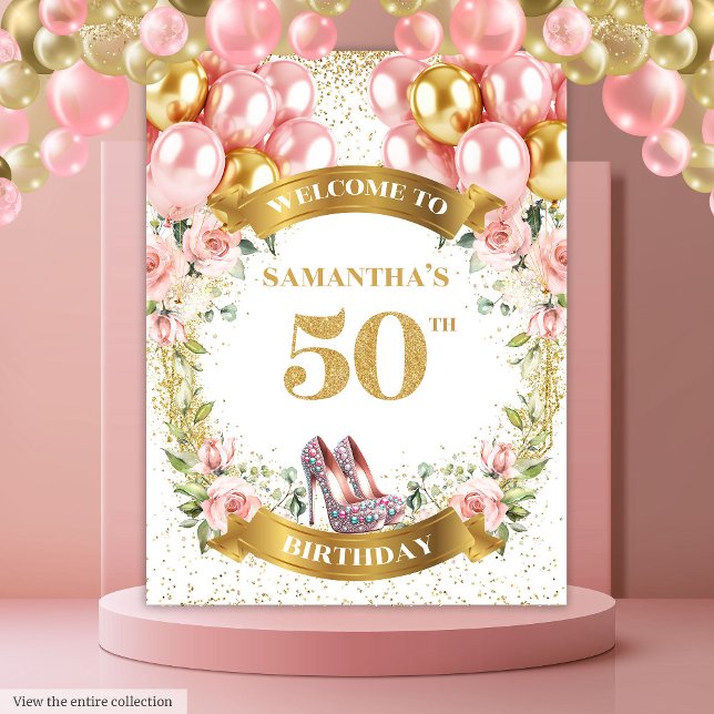 Elegant 50th Birthday Boho Flowers Glitter Party  Tapestry (Elegant 50th Birthday Boho Flowers Glitter Party Tapestry )