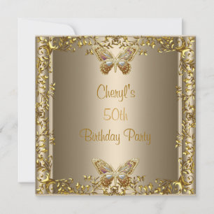Elegant 50th Birthday Bronze Gold Butterfly Invitation