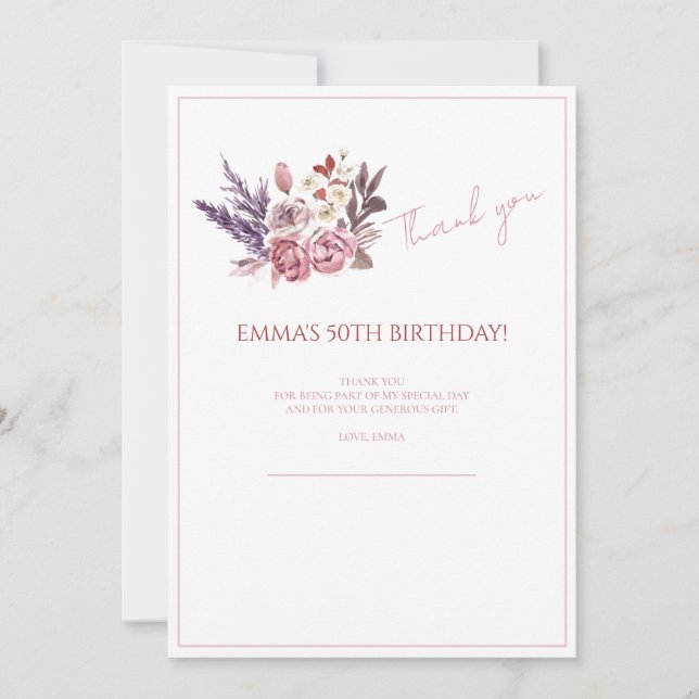 "Elegant 50th Birthday Celebration  Thank You Card (Front)