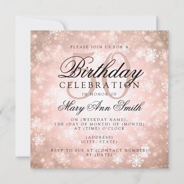 Elegant 50th Birthday Copper Winter Wonderland Invitation (Front)