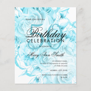 Elegant 50th Birthday Floral Teal White Invite   Flyer