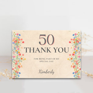 Elegant 50th Birthday Floral Thanks Thank You Card