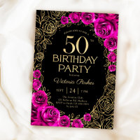 Elegant 50th Birthday Fuchsia Pink Black & Gold