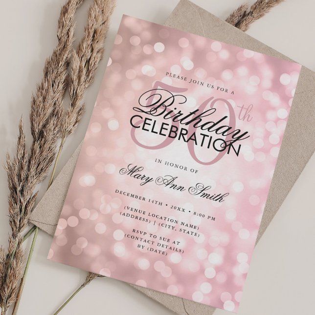 Elegant 50th Birthday Glam Rose Gold Shimmer Light Invitation (Elegant 50th Birthday Glam Rose Gold Shimmer Light Invitation)