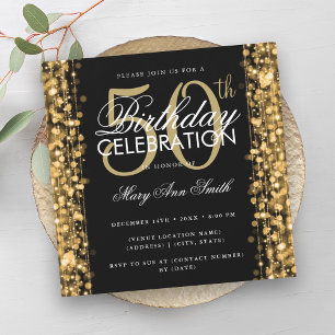 Elegant 50th Birthday Glam Sparkles Gold & Black Invitation