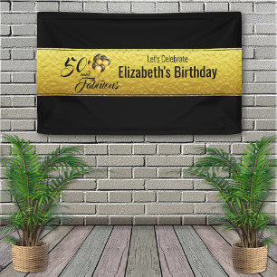 Elegant 50th Birthday Gold Foil Black Typography Banner