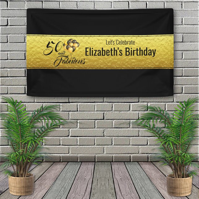 Elegant 50th Birthday Gold Foil Black Typography Banner (Creator Uploaded)