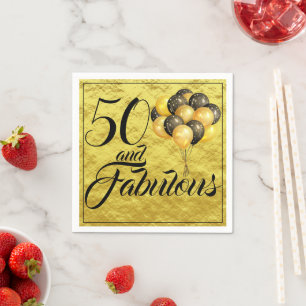 Elegant 50th Birthday Gold Foil Black Typography Napkin