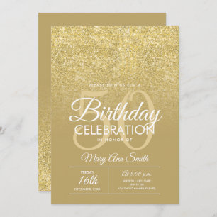 Elegant 50th Birthday Gold Glitter Glam Invitation