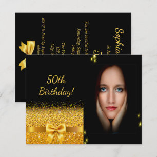 Elegant 50th birthday invitation black gold photo