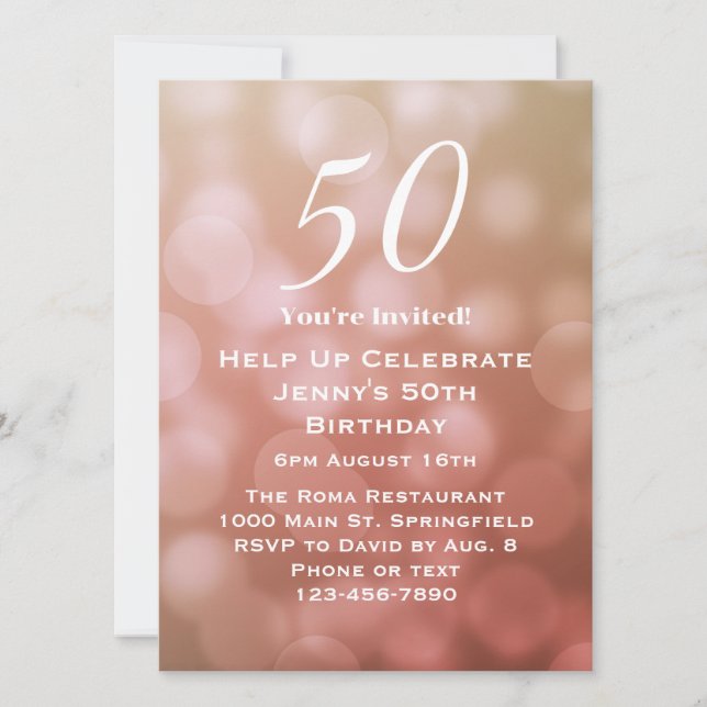 Elegant 50th Birthday Invitation For Her in Pink (Front)