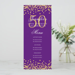 Elegant 50th Birthday Menu Gold Purple Confetti Invitation