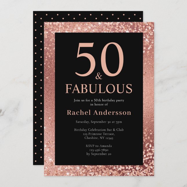 Elegant 50th Birthday Metalic Rose Gold Party  Invitation (Front/Back)