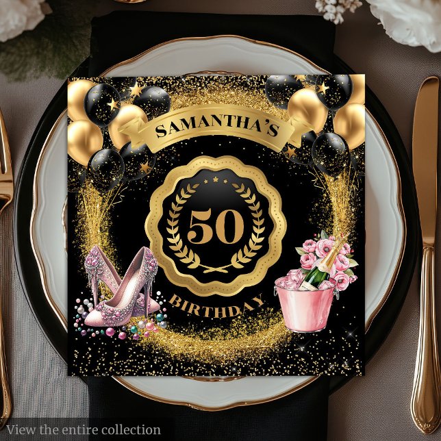 Elegant 50th Birthday Napkins Gold Balloons Glitte (Elegant 50th Birthday Napkins Gold Balloons Glitter)