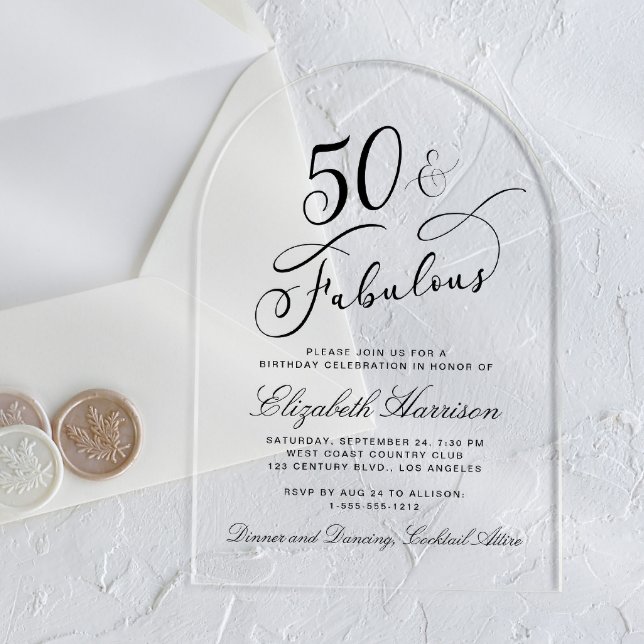 Elegant 50th Birthday Party Acrylic Invitations (Creator Uploaded)