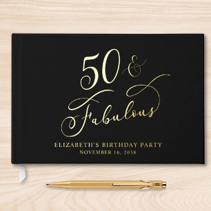 Elegant 50th Birthday Party Black Gold Guest Book