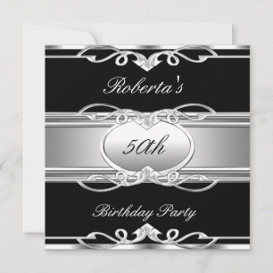 Elegant 50th Birthday Party Black Silver 50 Invitation