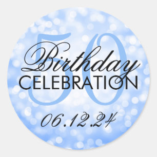 Elegant 50th Birthday Party Blue Glitter Lights Classic Round Sticker