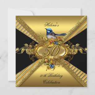 Elegant 50th Birthday Party BlueBird Gold Black Invitation
