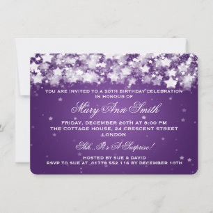 Elegant 50th Birthday Party Dazzling Stars Purple Invitation