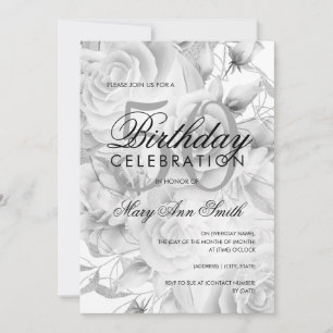 Elegant 50th Birthday Party Floral Silver White  Invitation