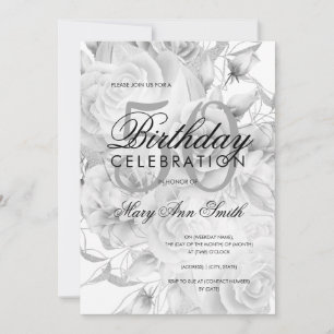Elegant 50th Birthday Party Floral Silver White Invitation