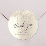 Elegant 50th Birthday Party Gold Glitter Thank You Classic Round Sticker<br><div class="desc">Chic sticker for your 50th birthday party correspondence and party favours featuring "Thank You" in an elegant calligraphy script,  a gold faux foil background and gold faux glitter.</div>