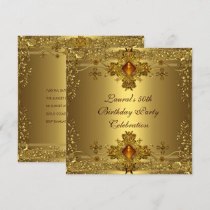 Elegant 50th Birthday Party Gold Lace Gold Jewel Invitation
