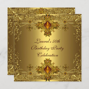Elegant 50th Birthday Party Gold Lace Gold Jewel Invitation