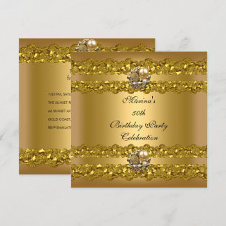 Elegant 50th Birthday Party Gold Pearl Jewel Invitation