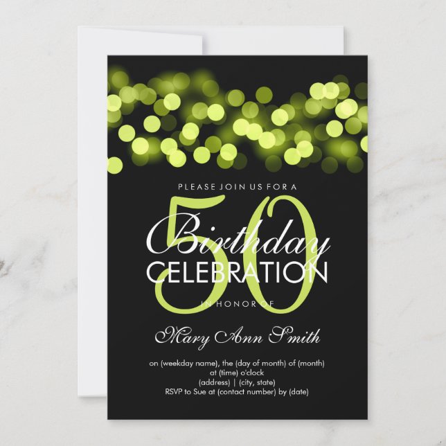 Elegant 50th Birthday Party Green Hollywood Glam Invitation (Front)