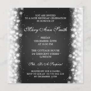 Elegant 50th Birthday Party Magic Sparkle Black Invitation