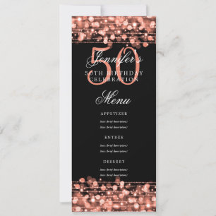 Elegant 50th Birthday Party Menu Rose Gold Lights Invitation