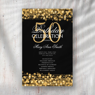 Elegant 50th Birthday Party Program Gold w/ Menu