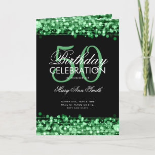 Elegant 50th Birthday Party Program Green w/ Menu