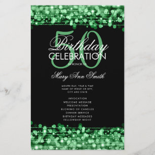 Elegant 50th Birthday Party Program Green w/ Menu