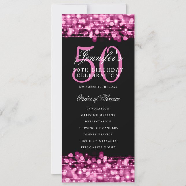 Elegant 50th Birthday Party Program Hot Pink  (Front)